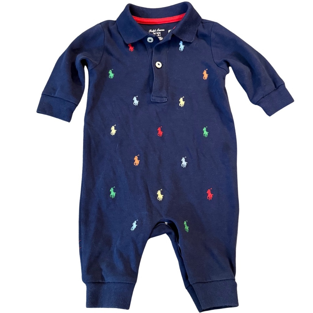Ralph Lauren Kids Navy One Piece with Colorful Embroidery